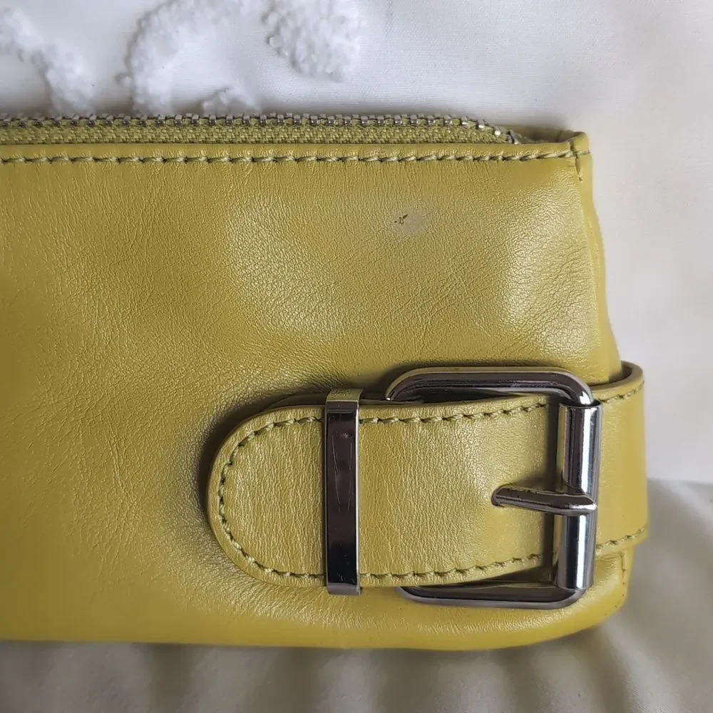 Banana Republic Chartreuse Leather Small Clutch Bag With Chrome Buckle Detail